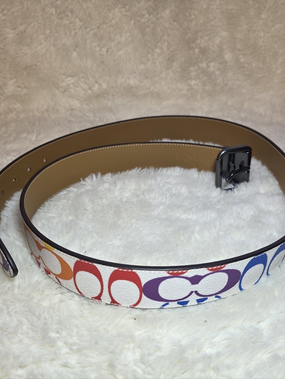 Coach Rainbow Pride Signature Reversible Belt Leather Chalk Multi 42 C4153 NWOT - Picture 8 of 9